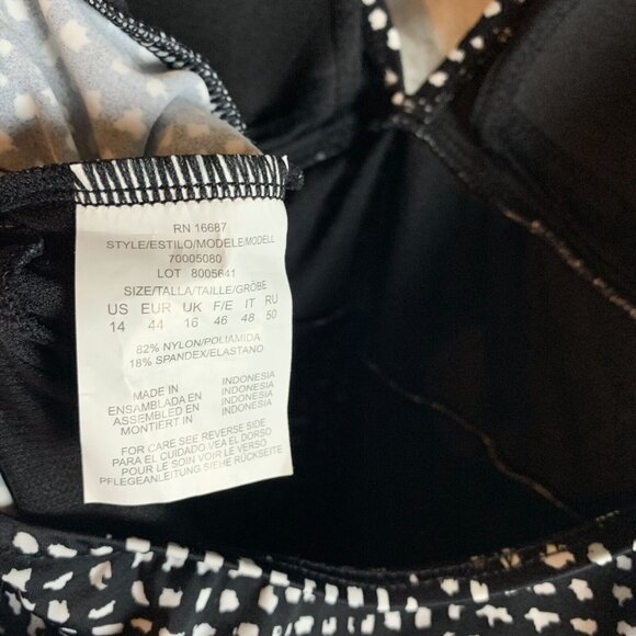 Swim Solutions Halter Tankini Top Women's 14 Black White Printed Triple Tiered - Picture 5 of 6